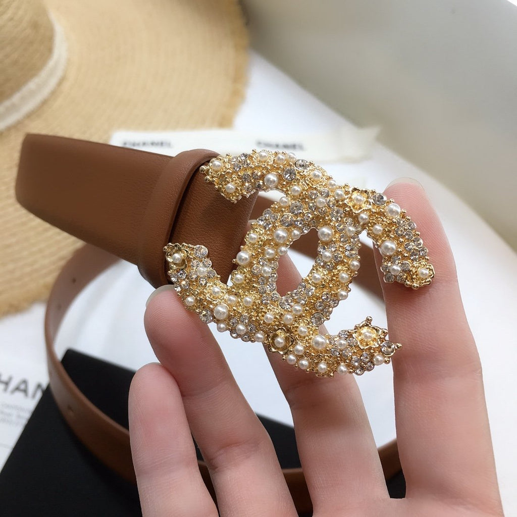 Chanel Belt With Beaded Buckle Brown