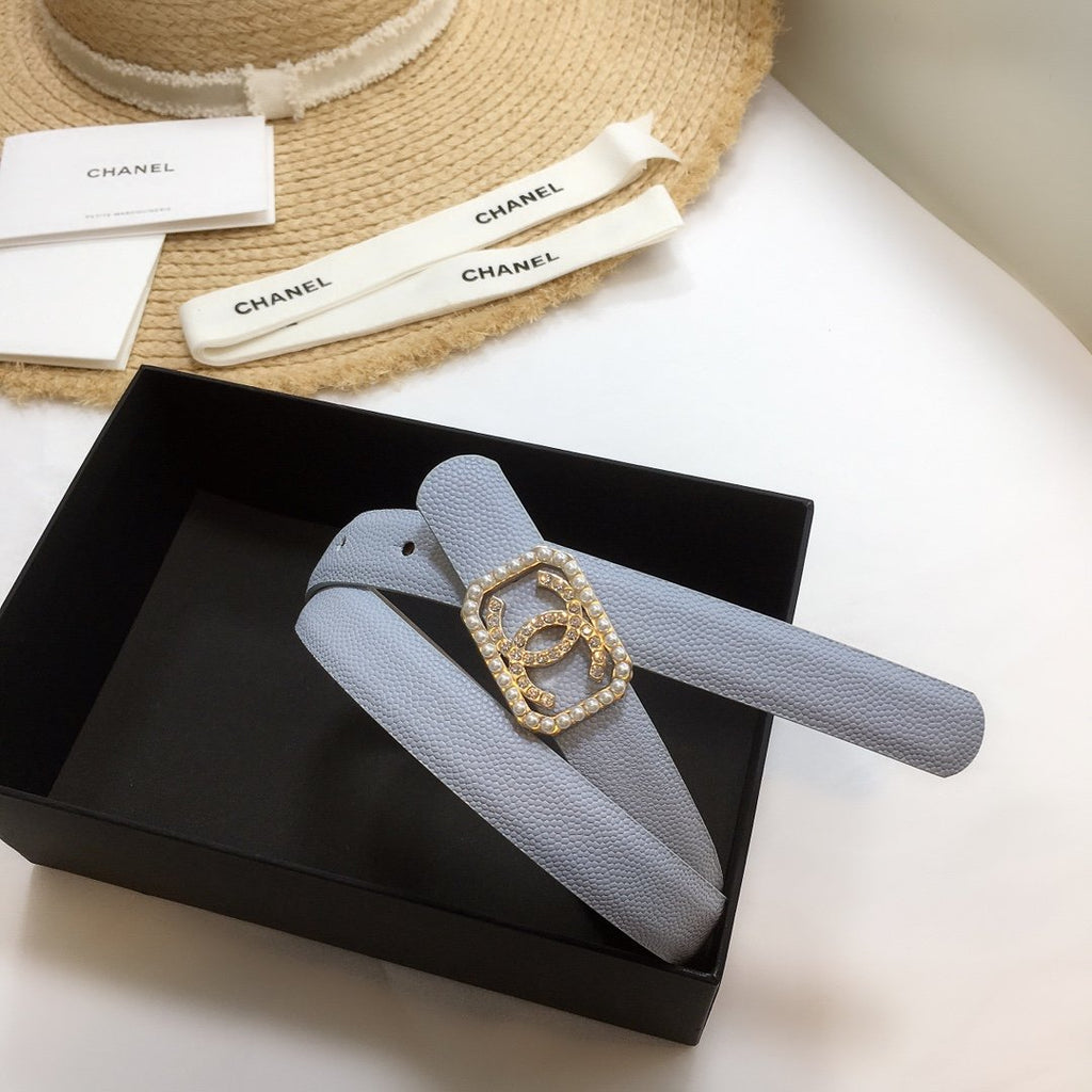 Chanel Belt With Double C Buckle Light Blue