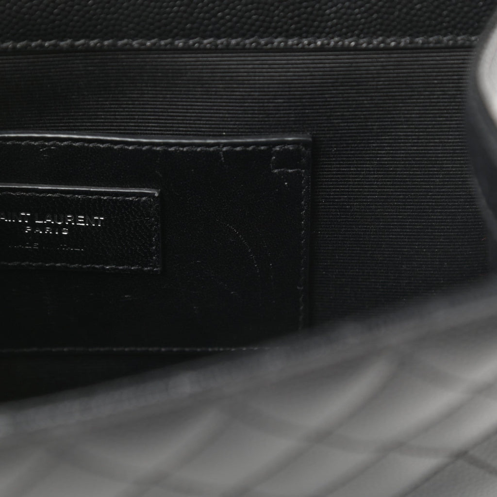 Saint Laurent Grain De Poudre Textured Mixed Matelasse Triquilt Medium Monogram Satchel Black