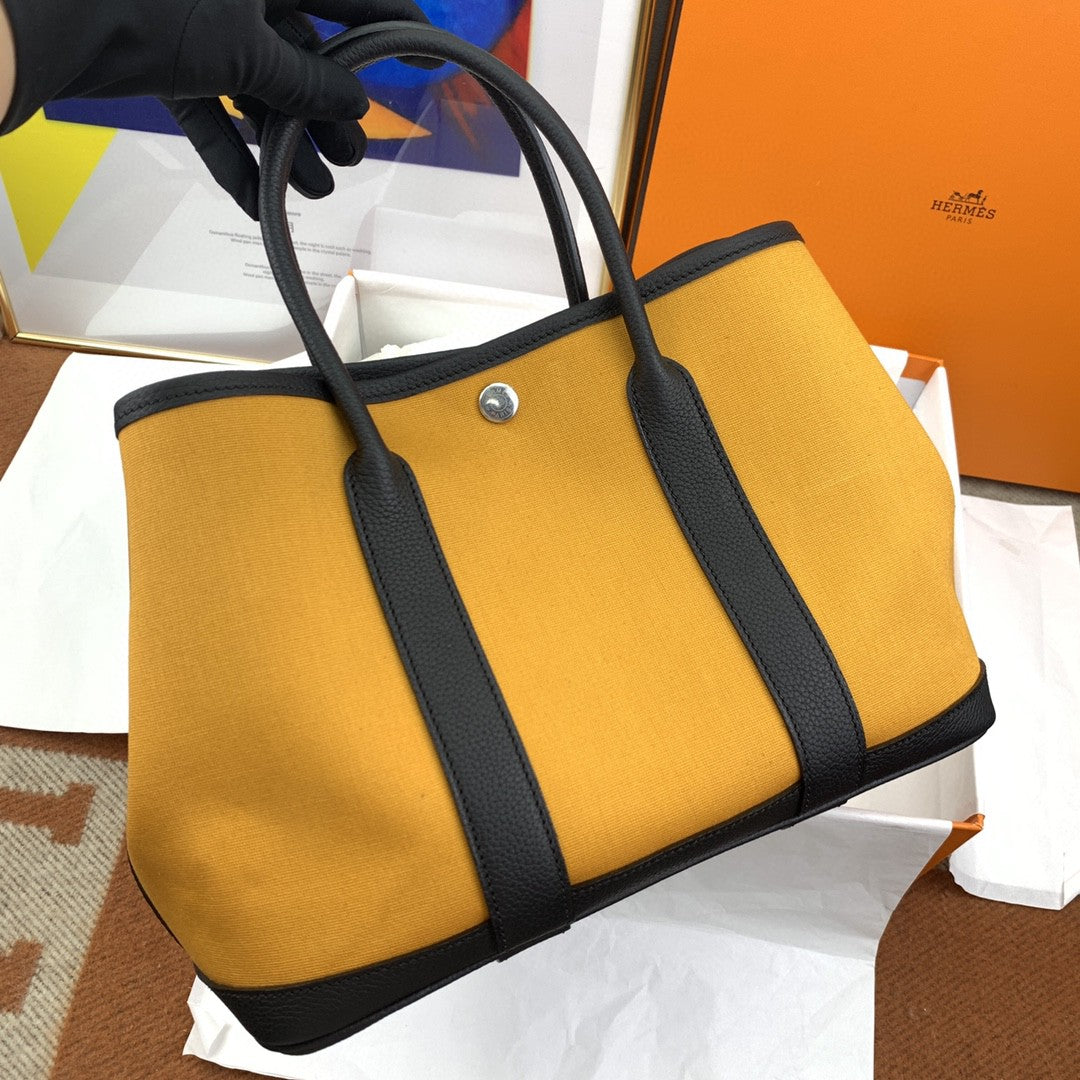 Hermes Canvas Garden Party 36cm Bag Yellow