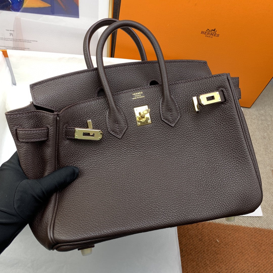 Hermes Birkin 25 Nata Swift Gold Hardware Dark Brown