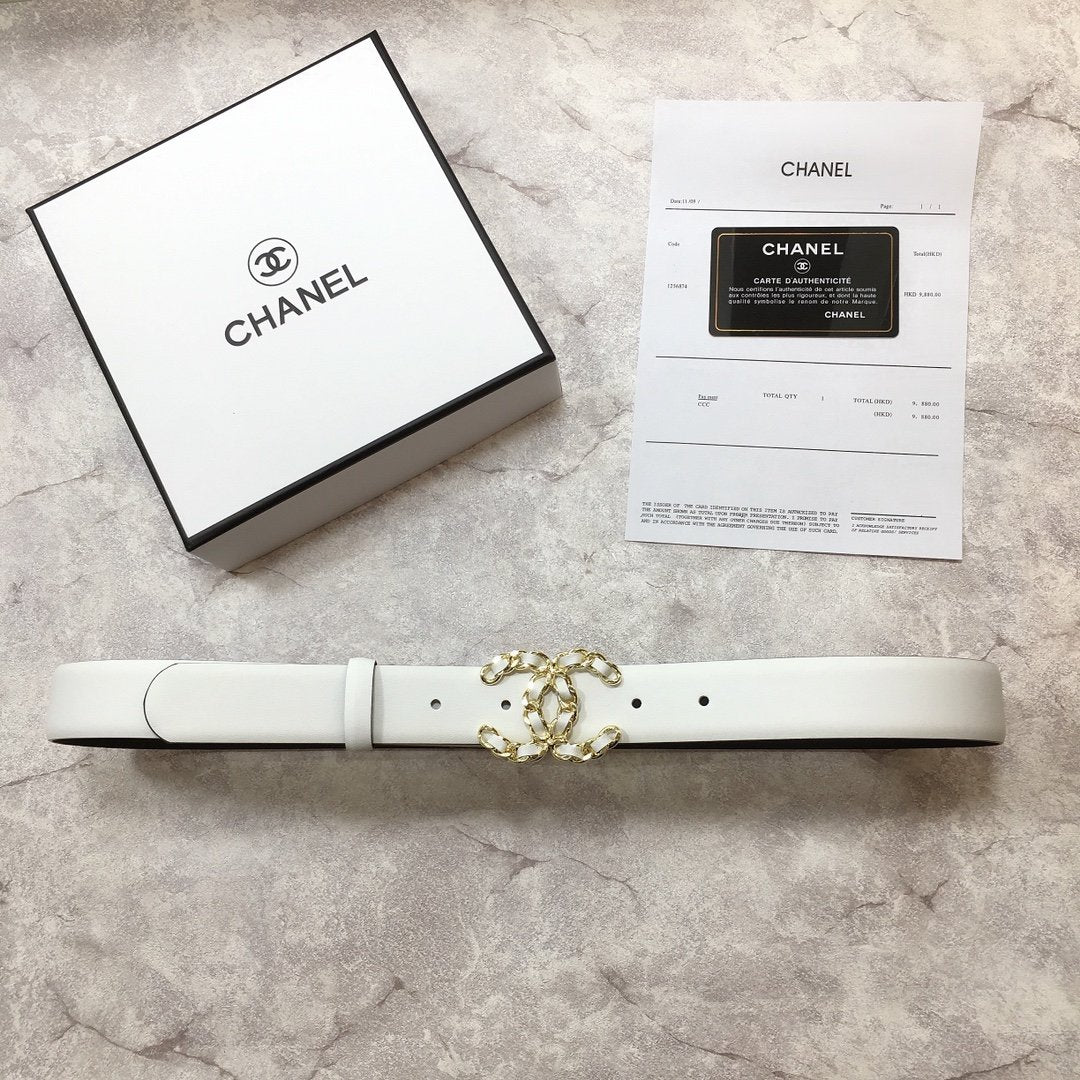 Chanel Belt With Double C Buckle White