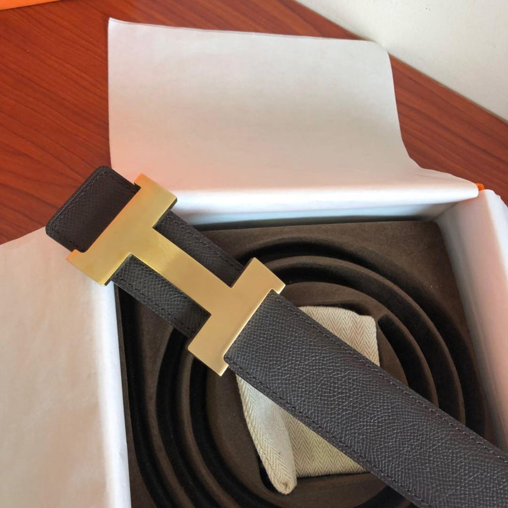 Hermes Mini Constance Guillochee Belt Buckle & Reversible Leather Strap Black