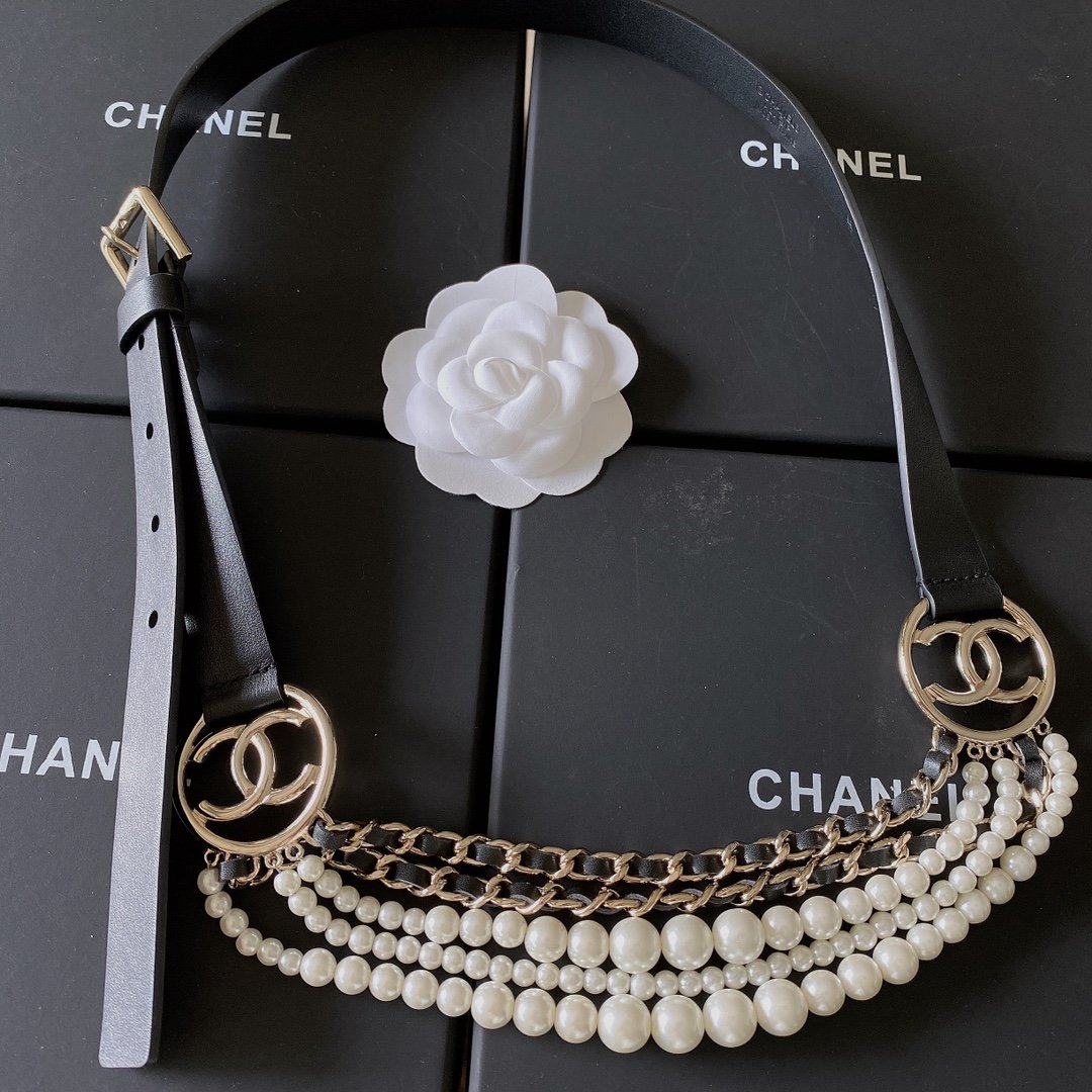 Chanel Belt With Square Metal Buckle Black