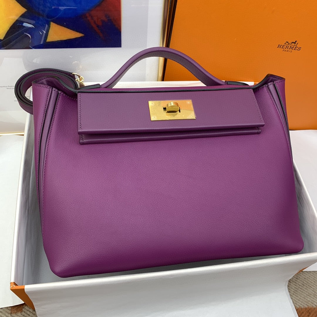 Hermes 24 24 29cm Noir Black Clémence Purple