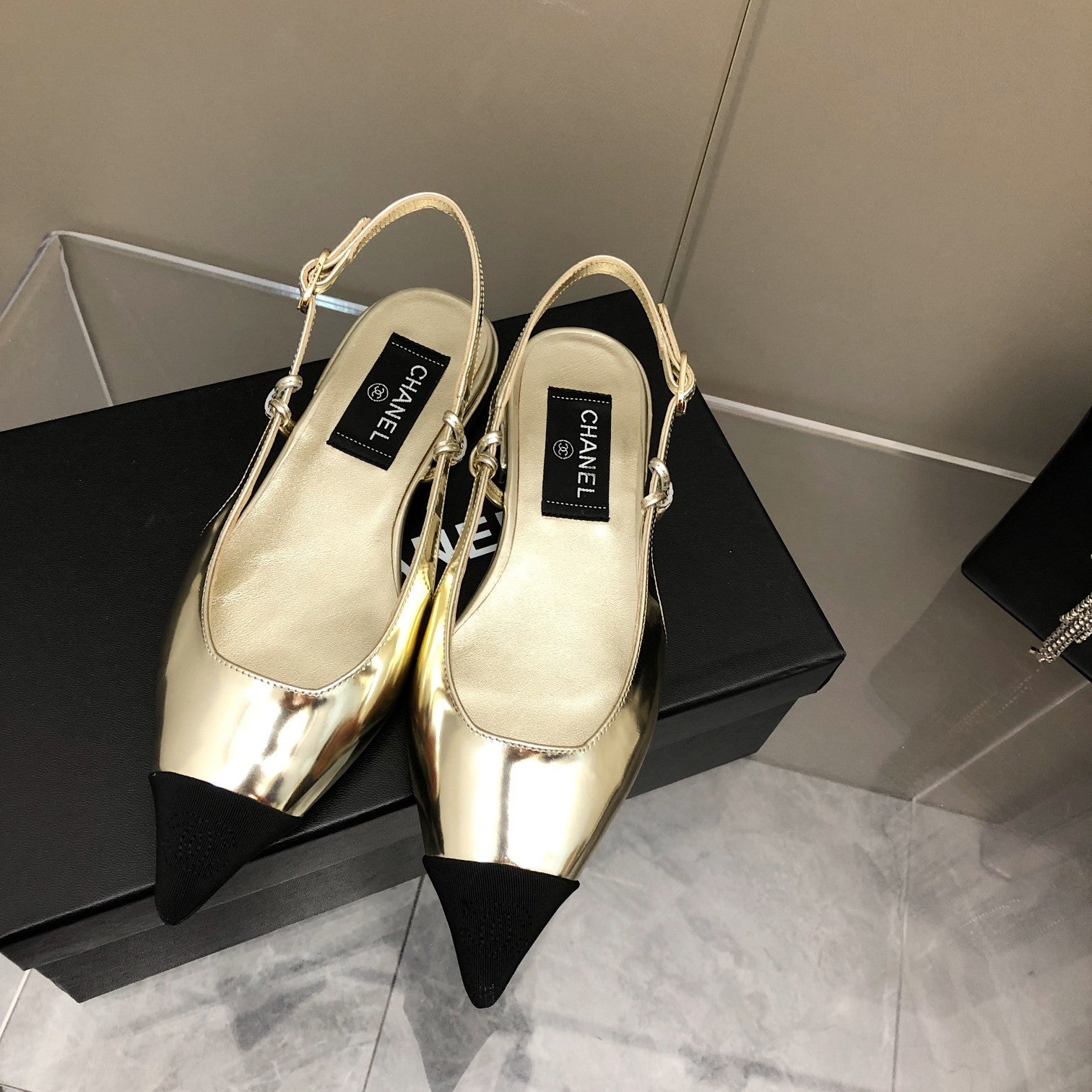 Chanel Sling Back Gold