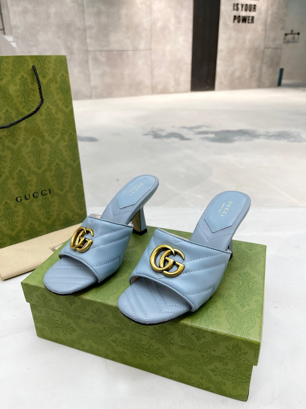 Gucci Double G Slide Sandal Blue