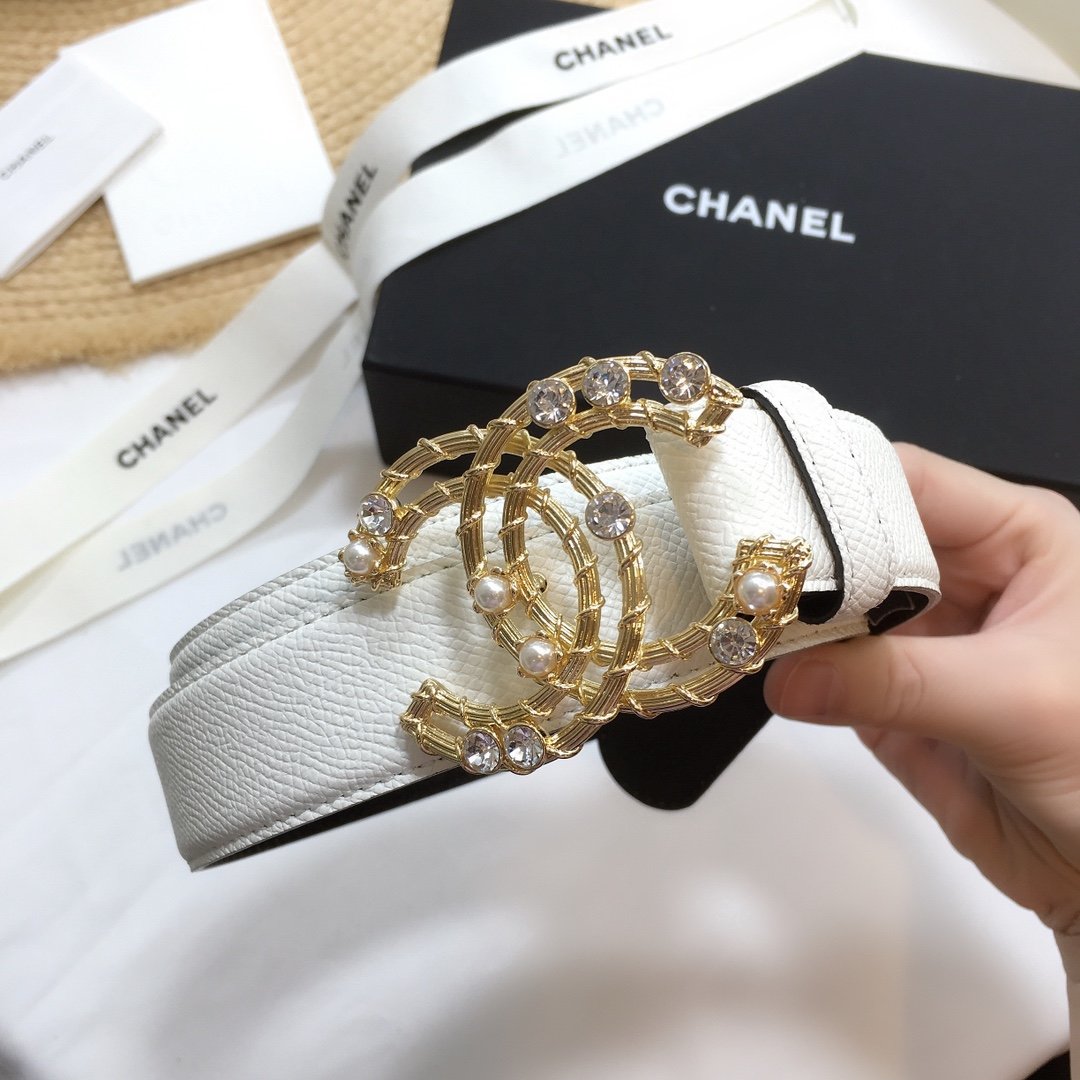 Chanel Belt With Double C Buckle White