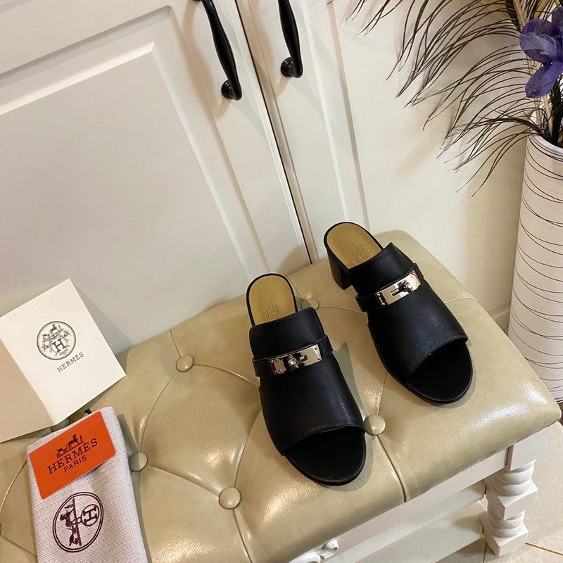 Hermes Blossom Mule Black