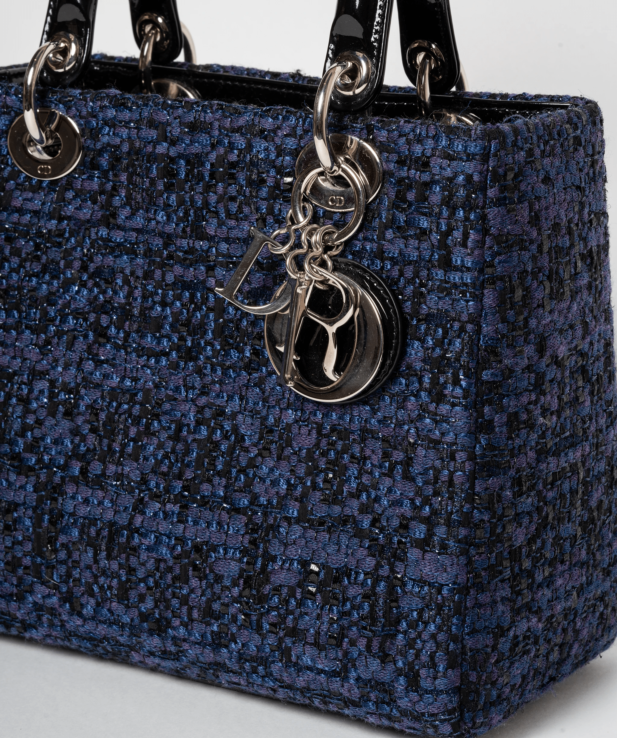 Christian Dior Blue Tweed and Patent Lady Dior Bag - Cap N Wrap