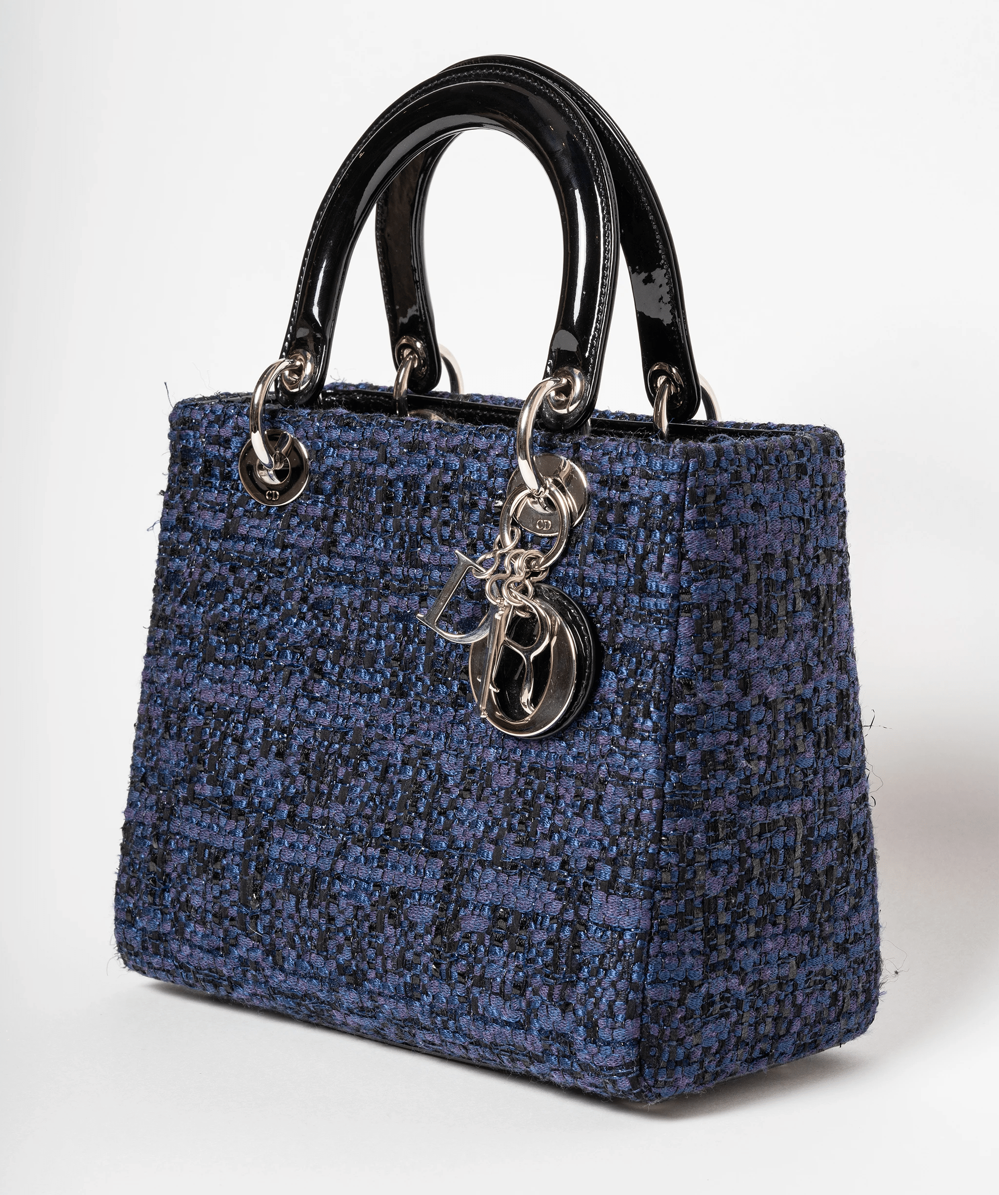Christian Dior Blue Tweed and Patent Lady Dior Bag - Cap N Wrap