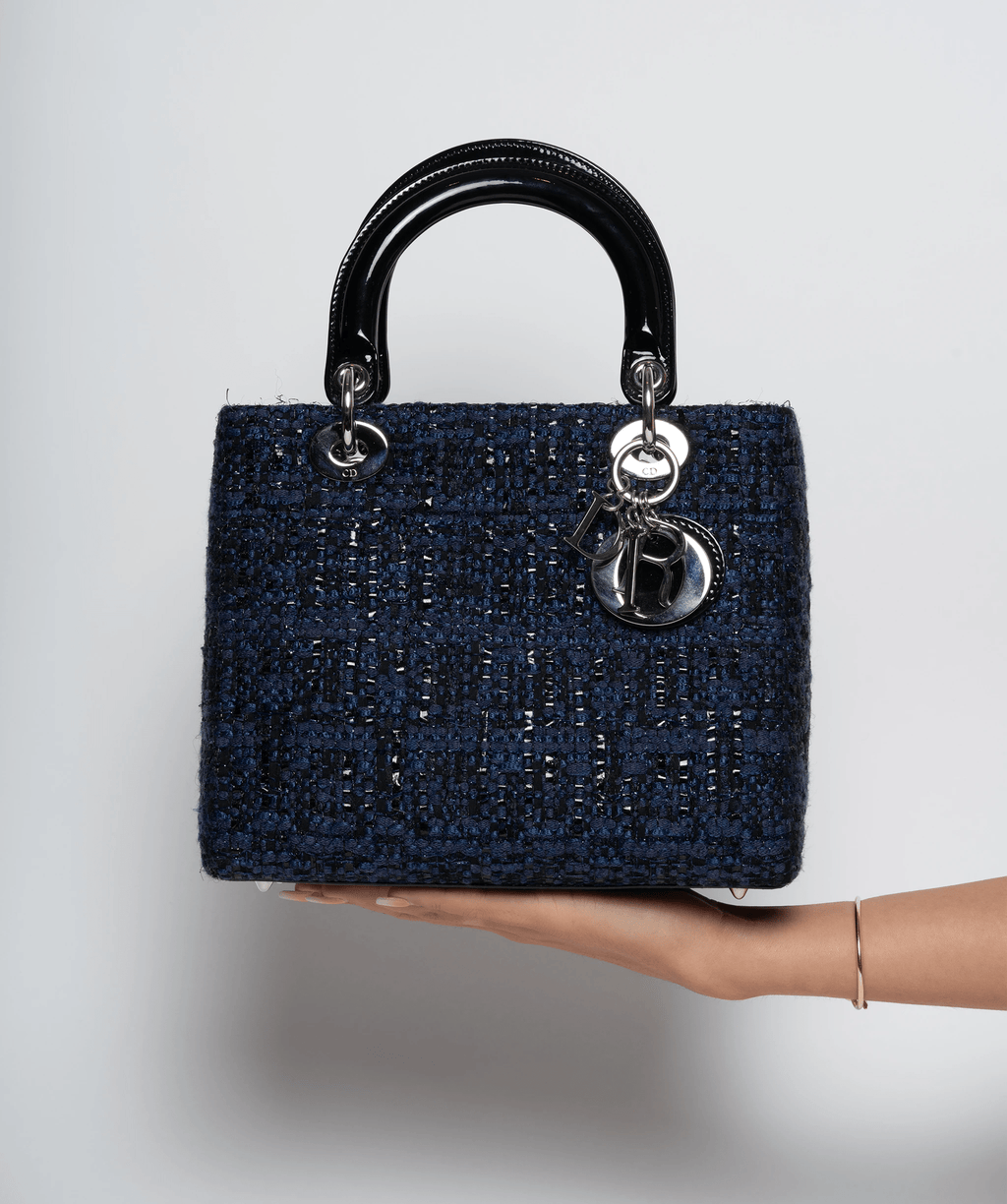 Christian Dior Blue Tweed and Patent Lady Dior Bag - Cap N Wrap
