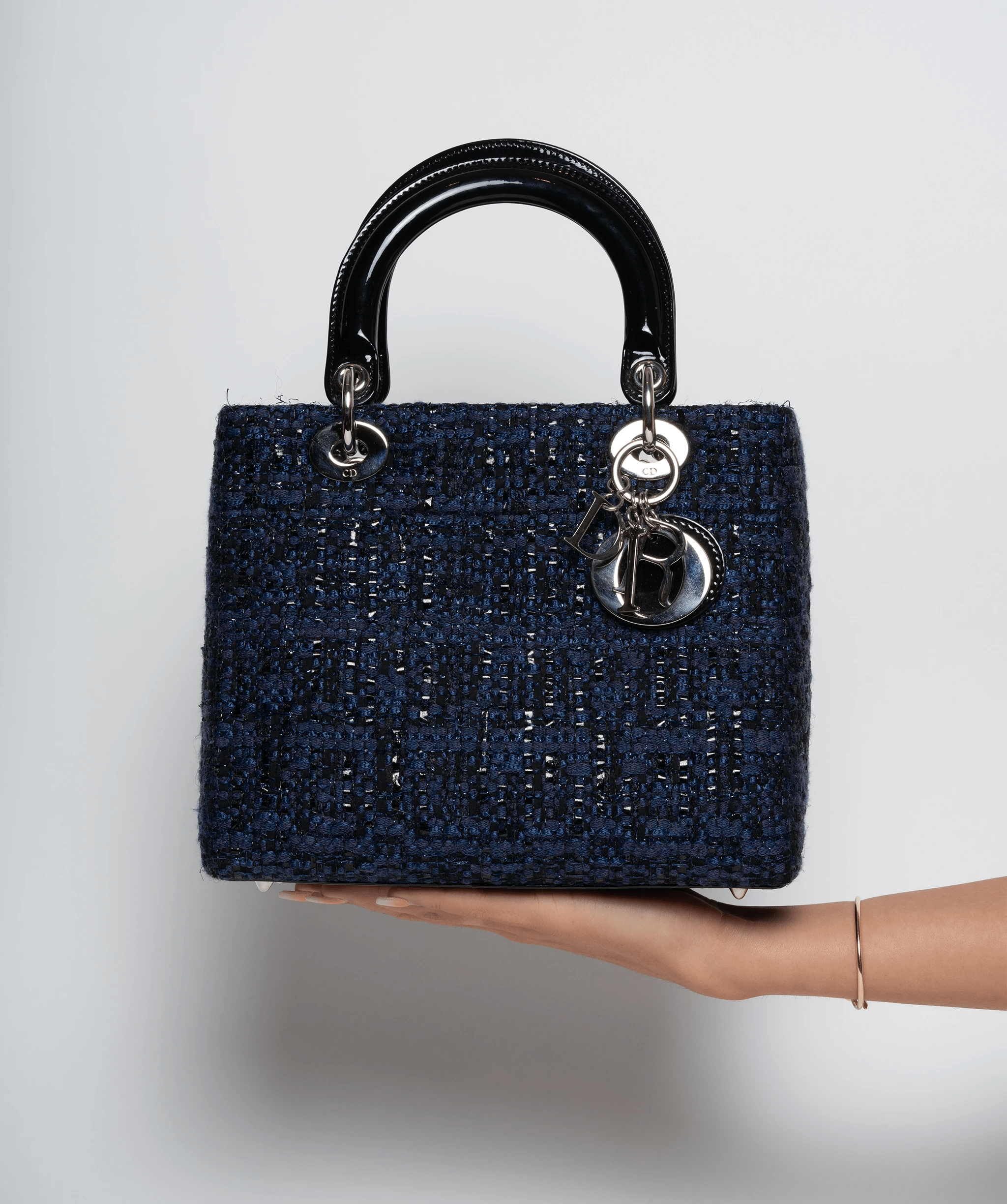Christian Dior Blue Tweed and Patent Lady Dior Bag - Cap N Wrap