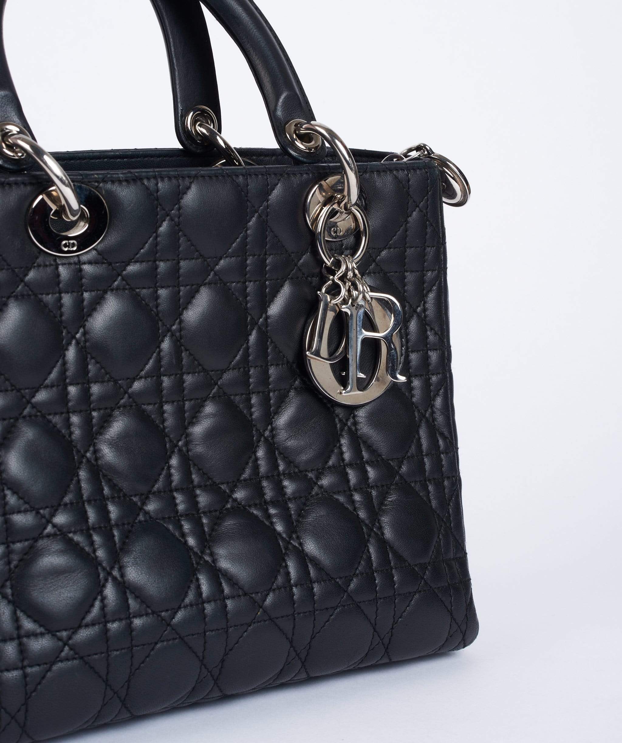 Christian Dior Black Leather Lady Dior Medium PHW - Cap N Wrap