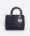 Christian Dior Black Leather Lady Dior Medium PHW - Cap N Wrap