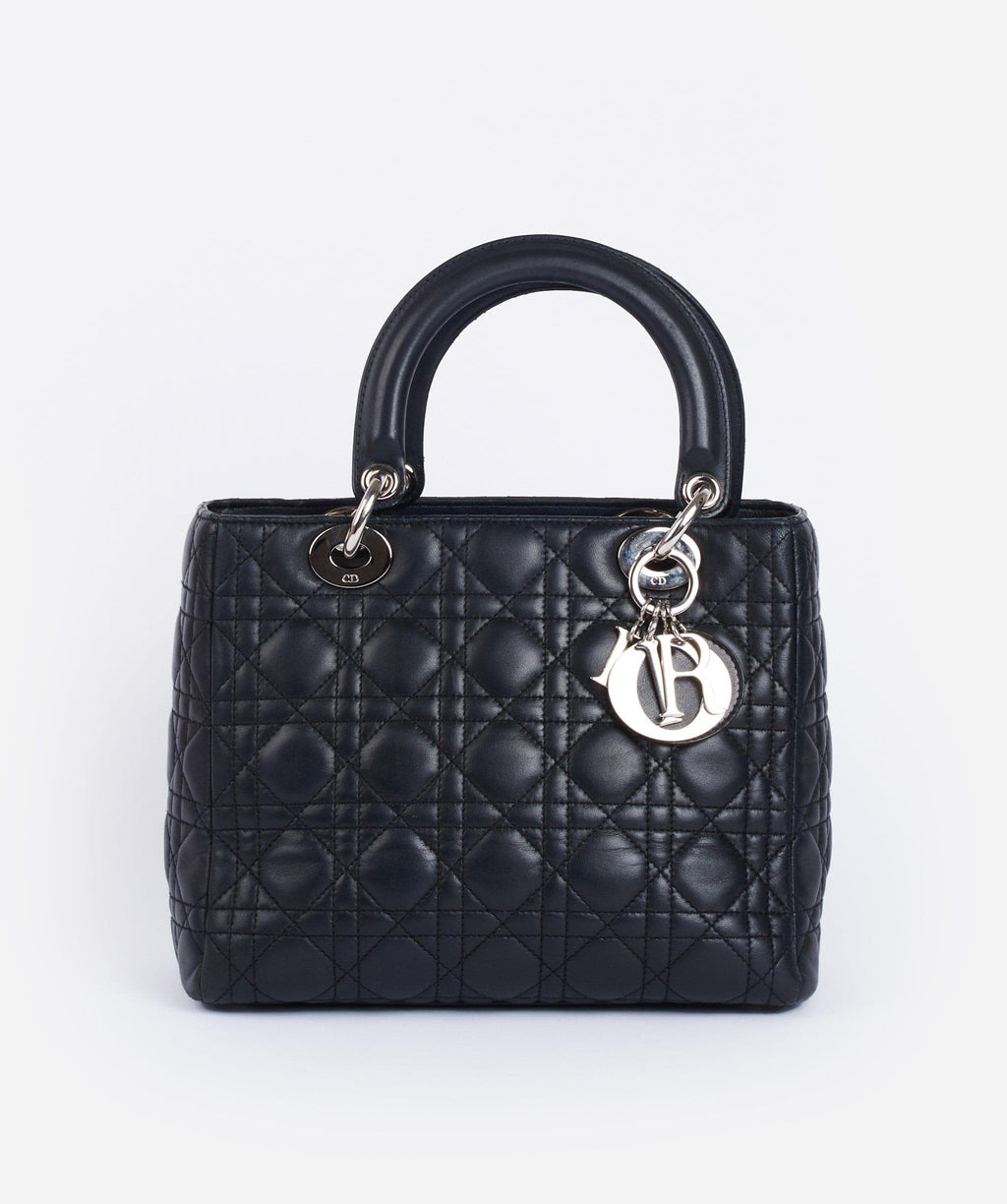 Christian Dior Black Leather Lady Dior Medium PHW - Cap N Wrap