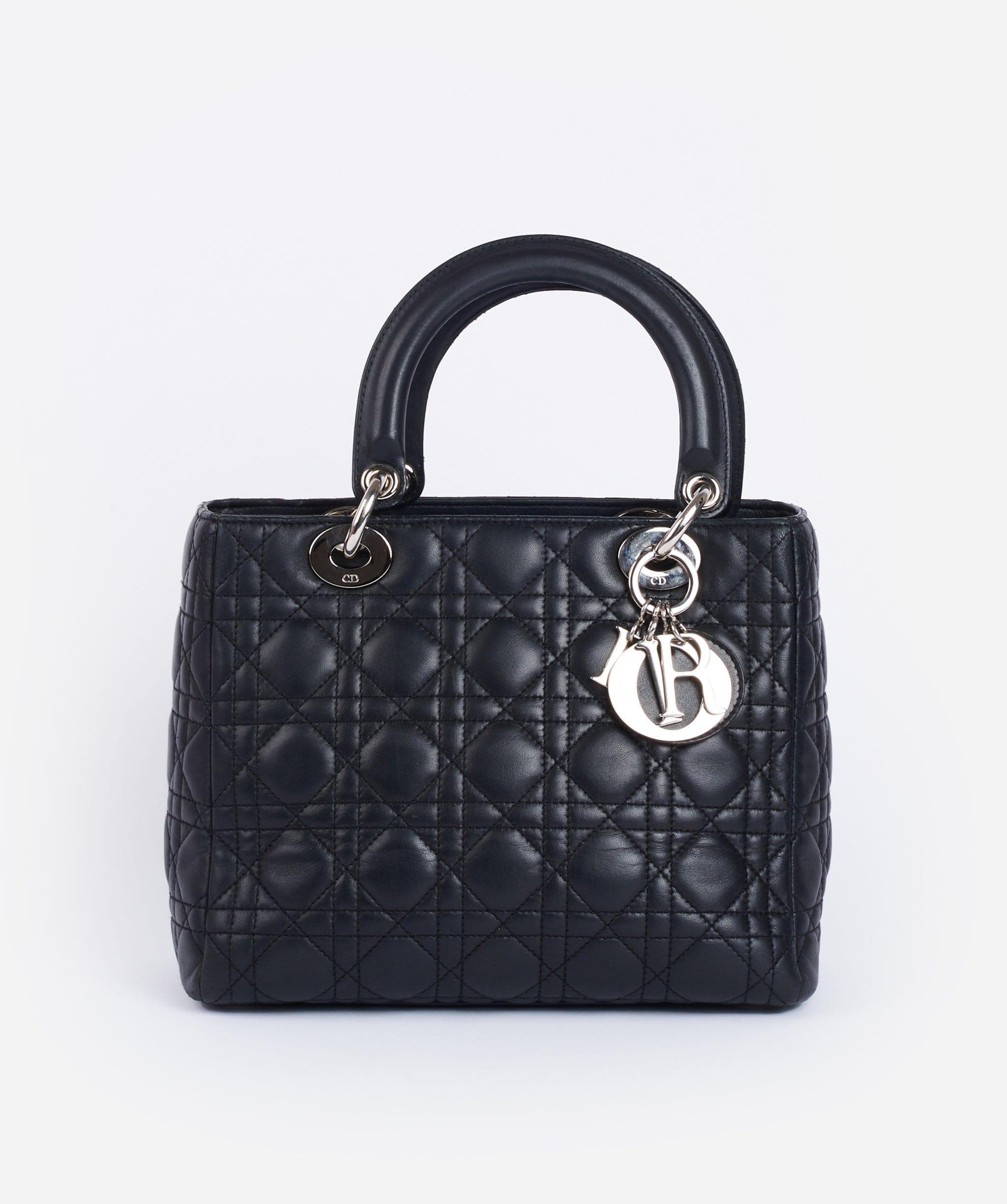 Christian Dior Black Leather Lady Dior Medium PHW - Cap N Wrap