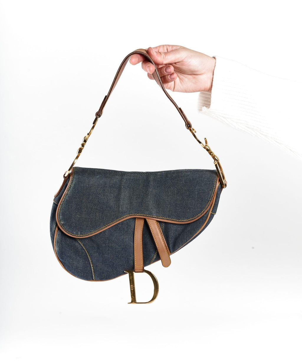 Christian Dior Blue Denim Saddle Bag GHW - Cap N Wrap