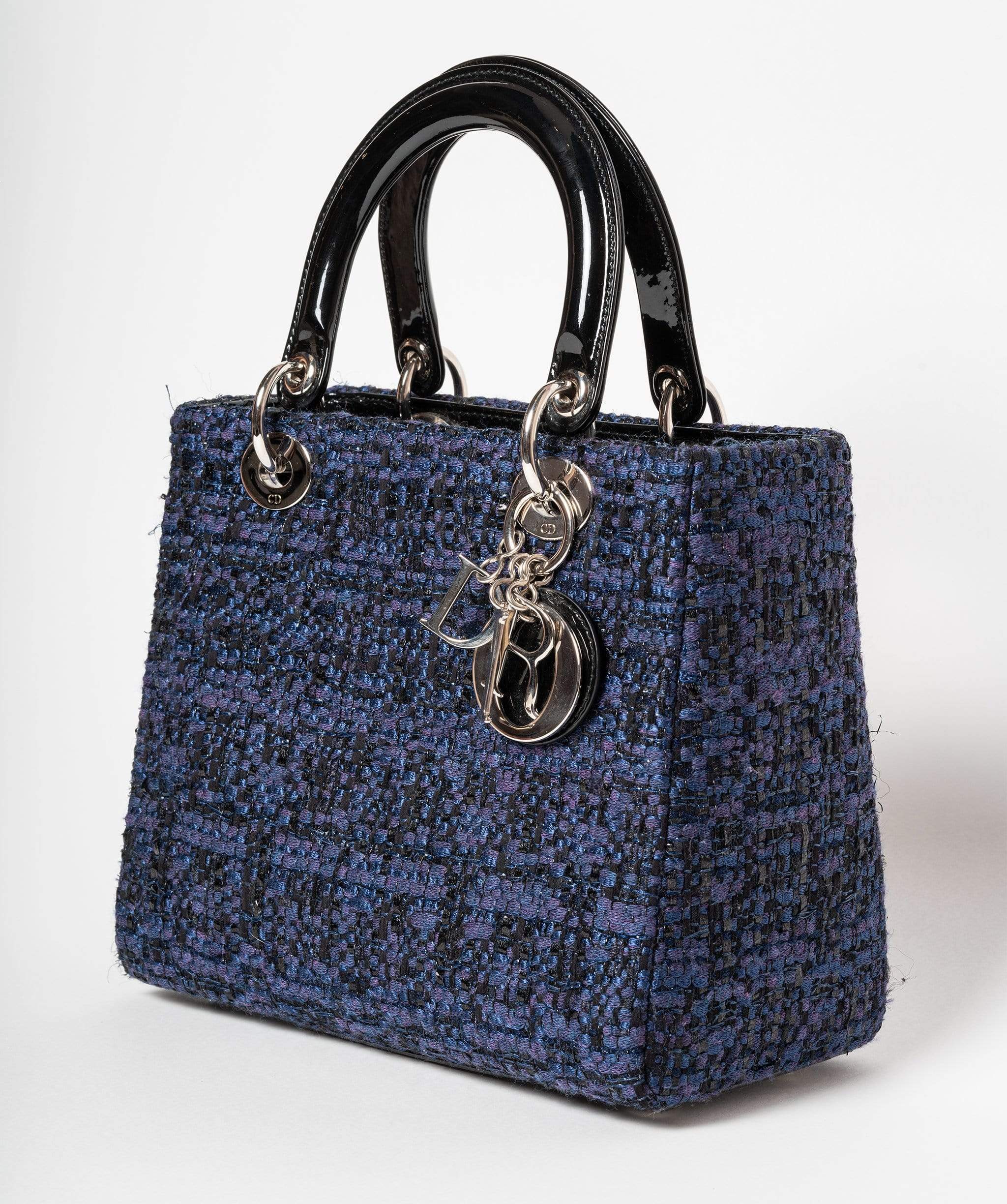Christian Dior Blue Tweed and Patent Lady Dior Bag - Cap N Wrap