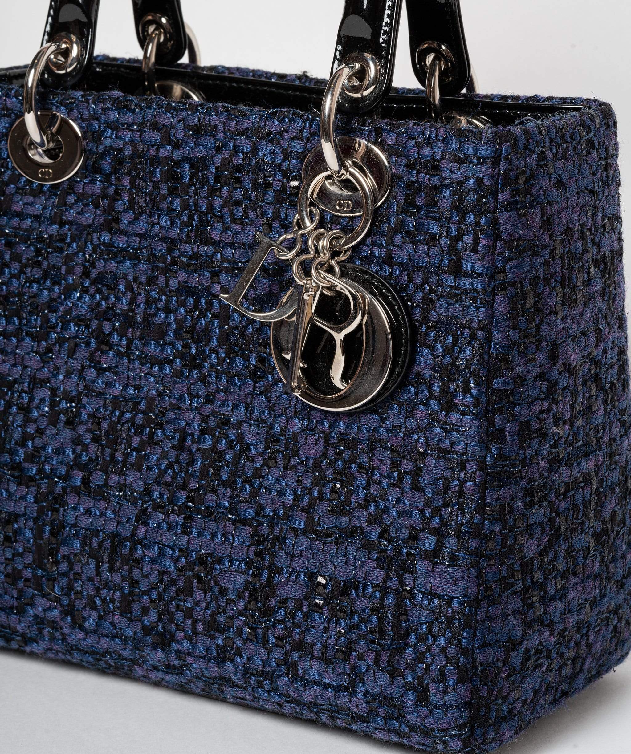 Christian Dior Blue Tweed and Patent Lady Dior Bag - Cap N Wrap