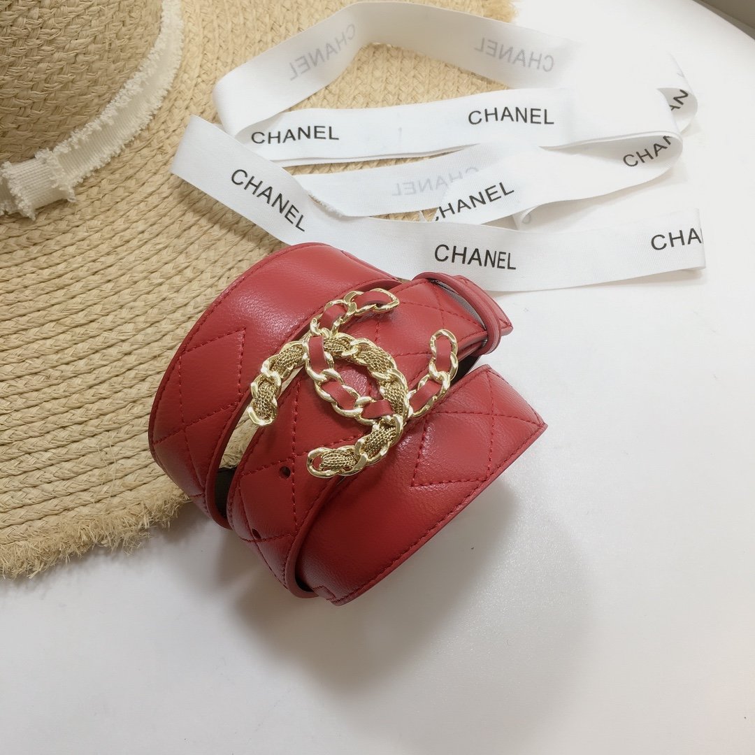 Chanel Belt With Double C Buckle Red
