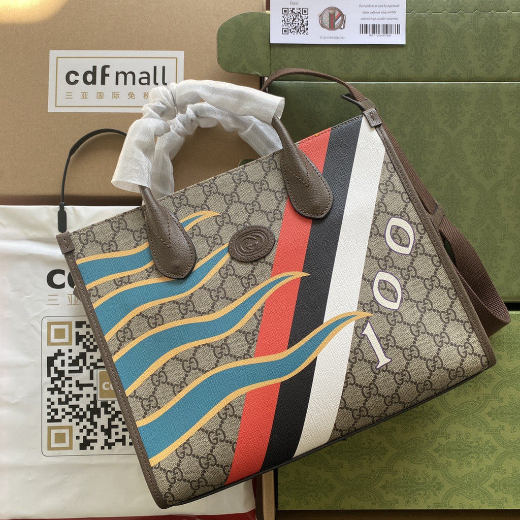 Gucci Medium Tote With Geometric Print 38cm Beige And Ebony