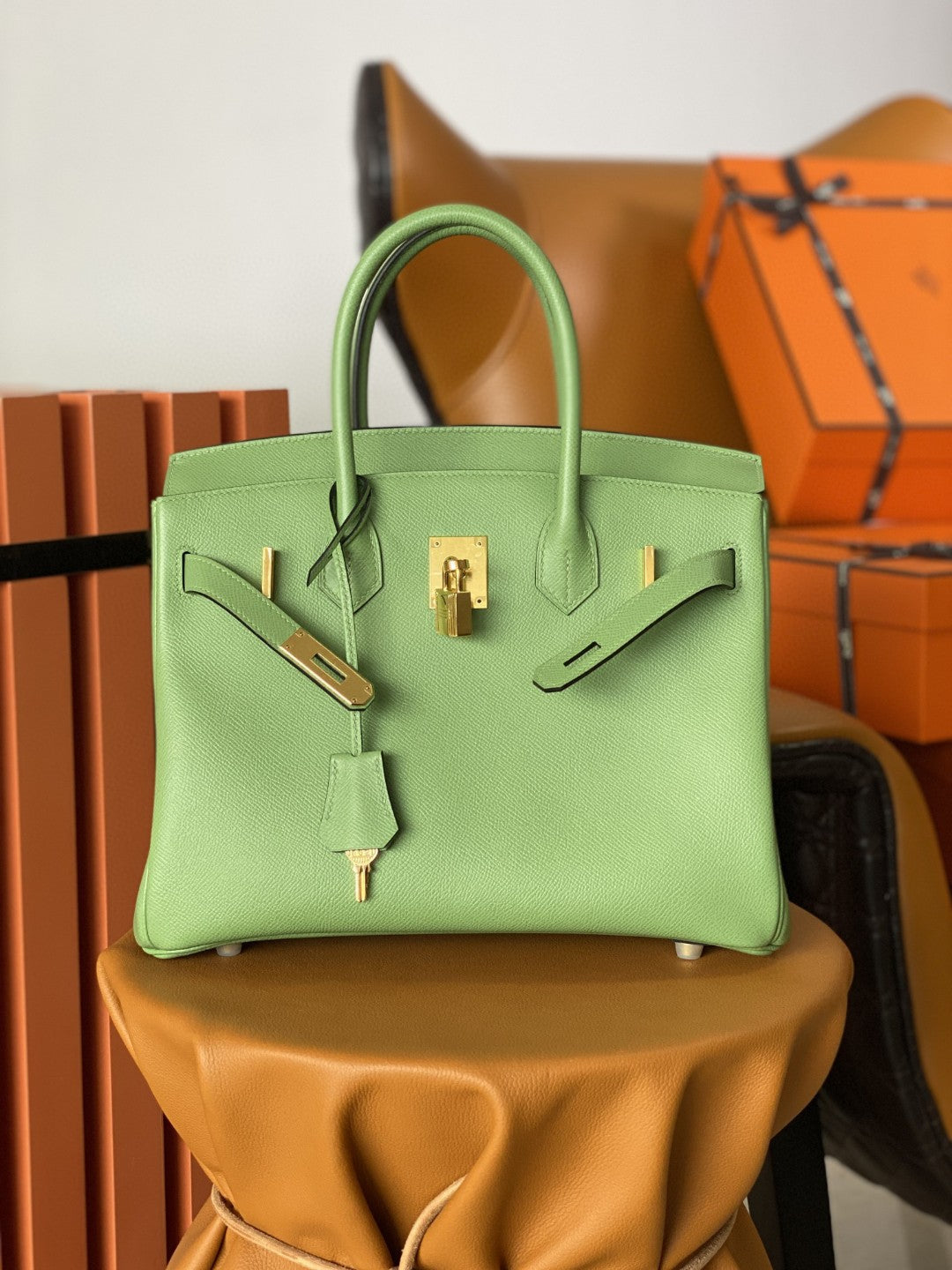 Hermes Birkin 30 Nata Swift Silver Hardware Green
