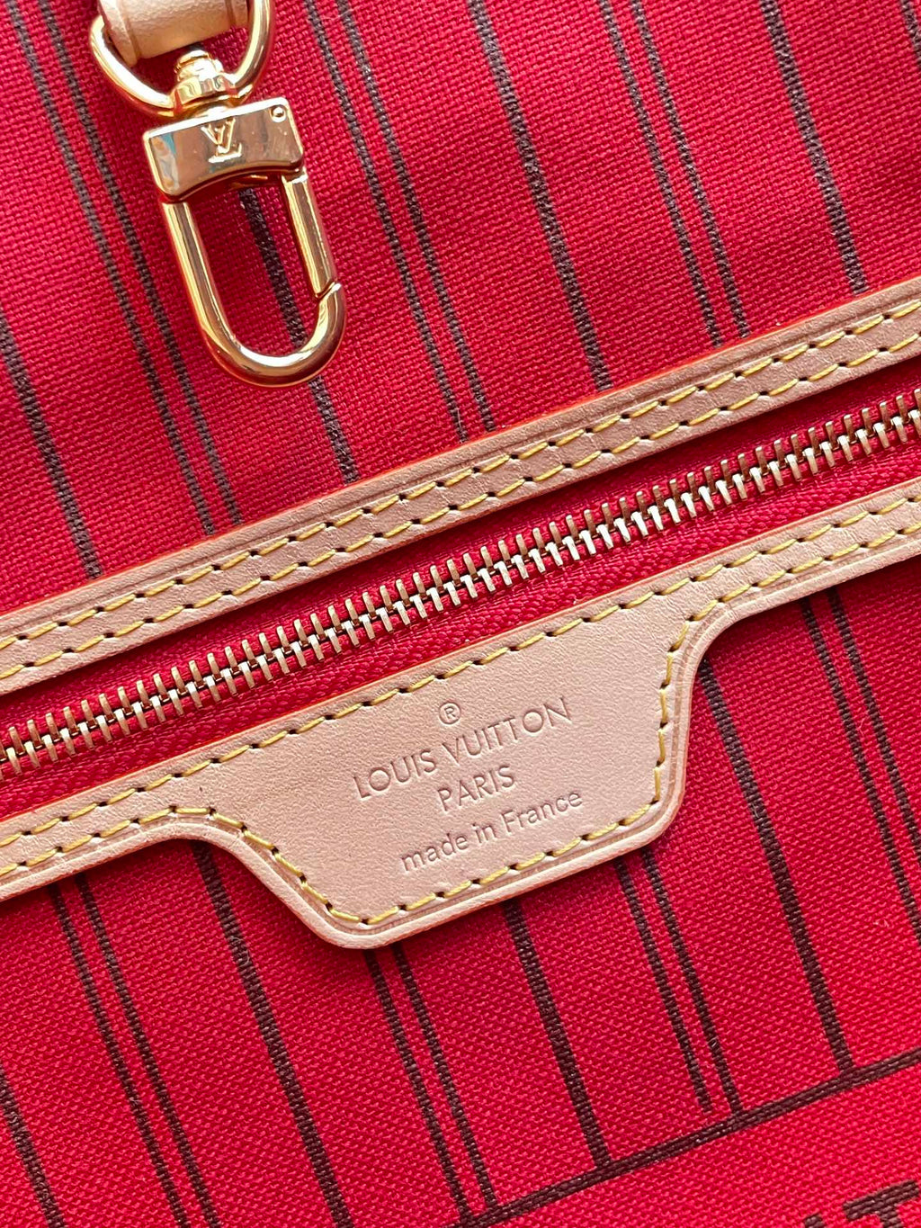 Louis Vuitton Neverfull MM Bag 32cm Damier Azur Canvas Fall/Winter Collection N41361, Red