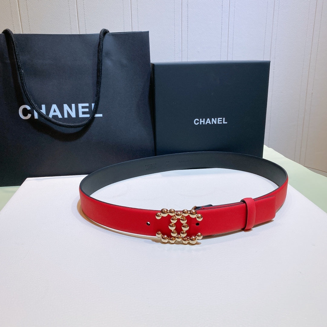 Chanel Belt With Beaded Buckle Red