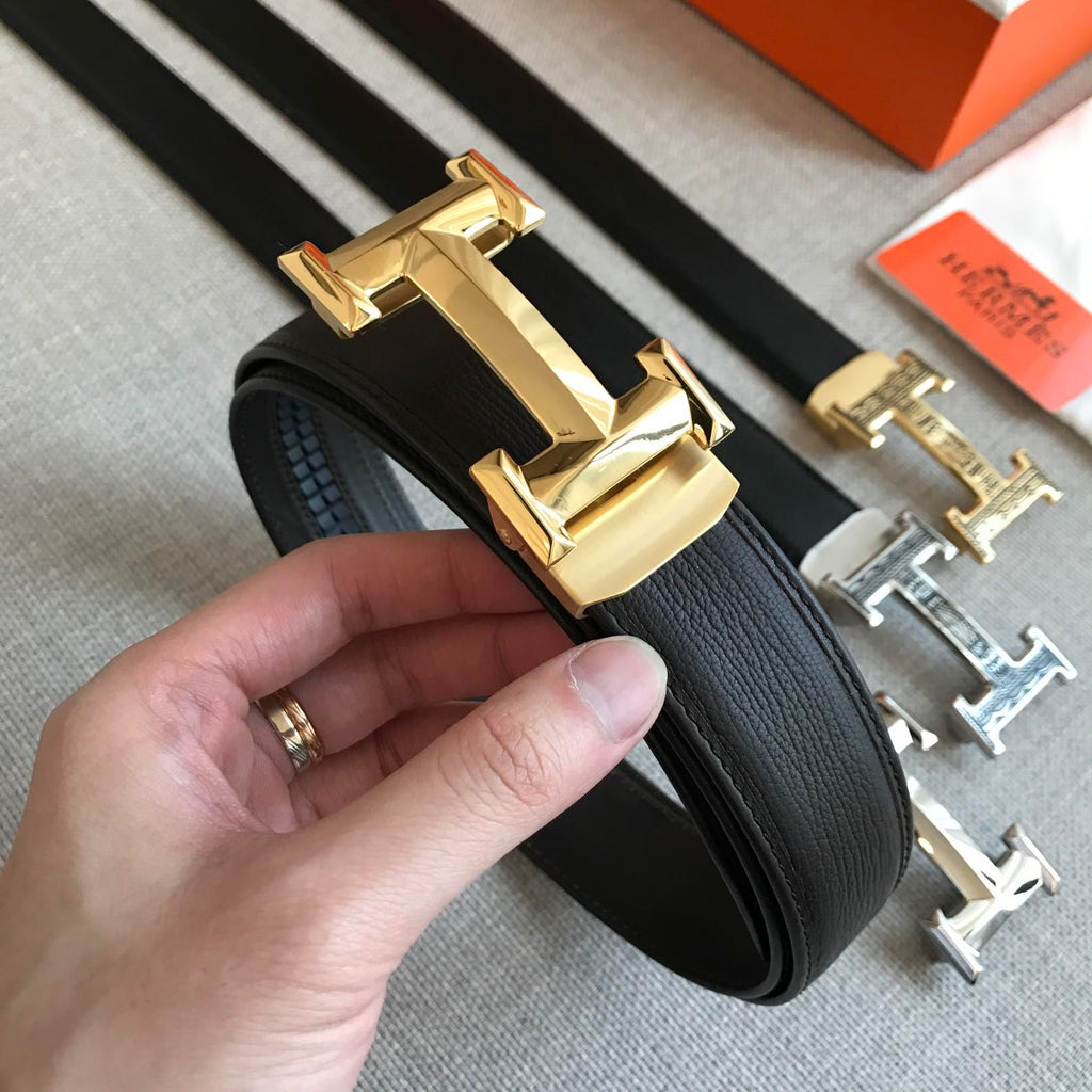 Hermes H Belt Buckle & Leather Strap Black