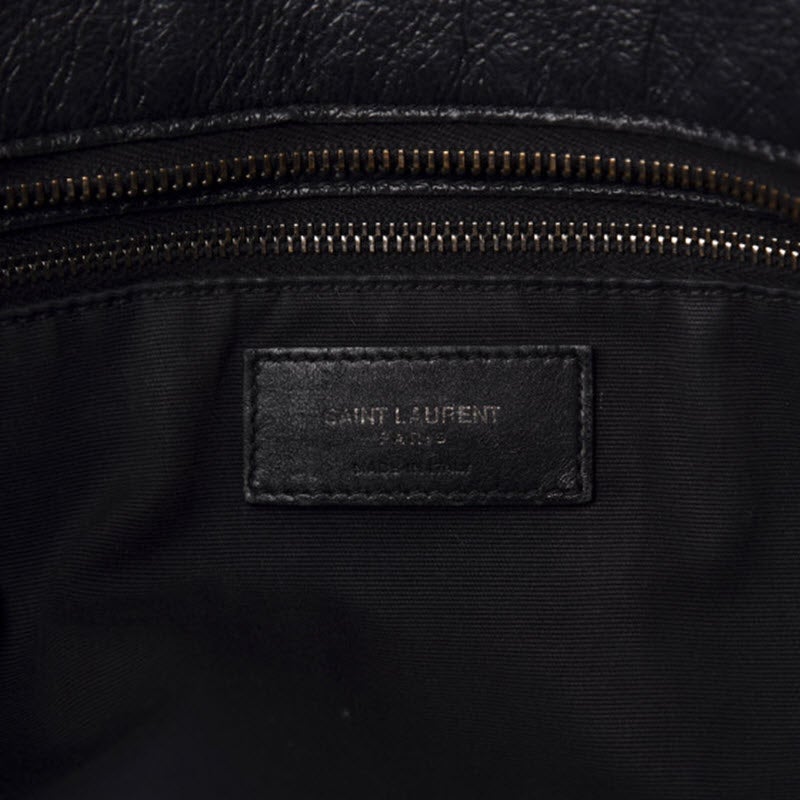 Saint Laurent Niki Crinkled Matelasse Monogram Large Shopping Black Calfskin Leather Tote