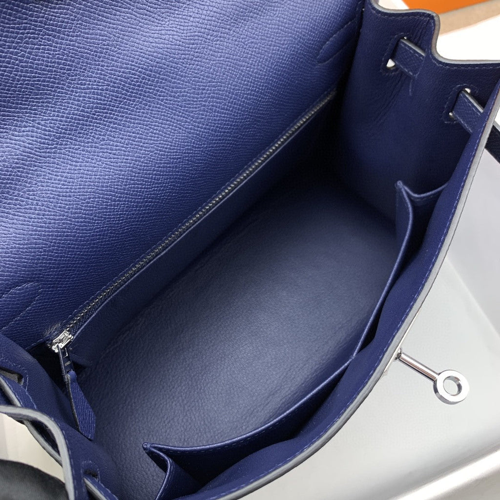 Hermes Kelly 28 Togo Silver Hardware Blue