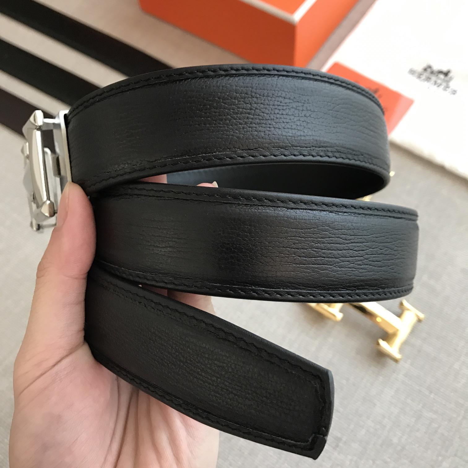 Hermes H Belt Buckle & Leather Strap Black