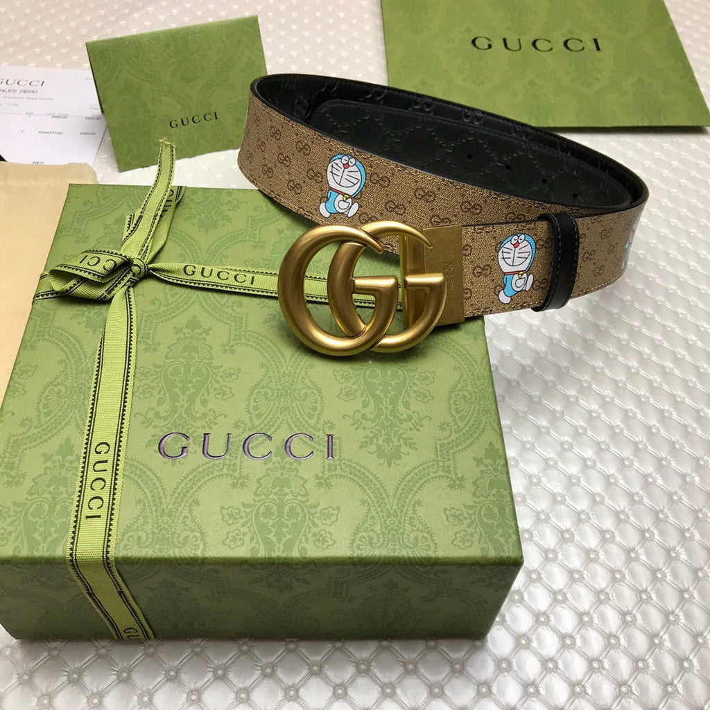 Gucci Belt With Double G Buckle Doreamon Brown