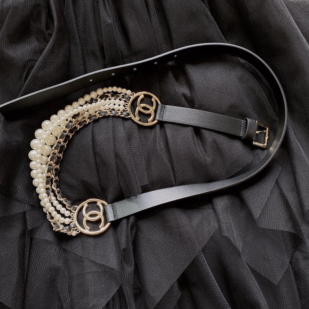 Chanel Belt With Square Metal Buckle Black