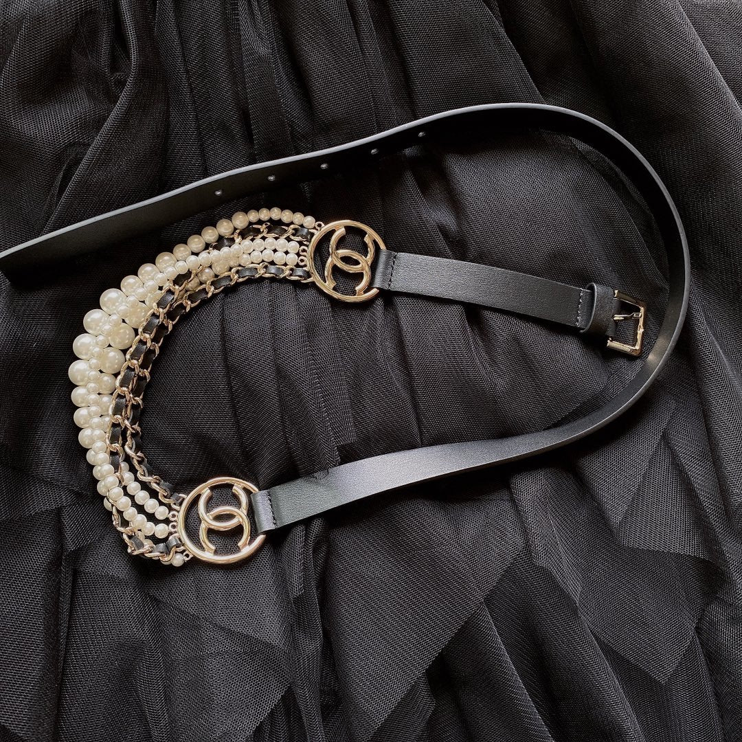 Chanel Belt With Square Metal Buckle Black