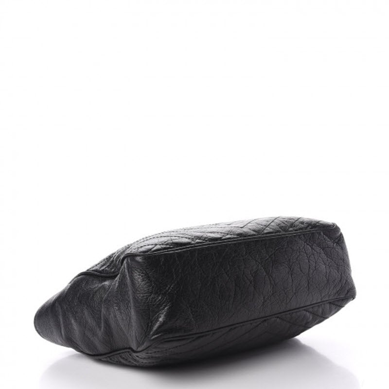 Saint Laurent Niki Crinkled Matelasse Monogram Large Shopping Black Calfskin Leather Tote