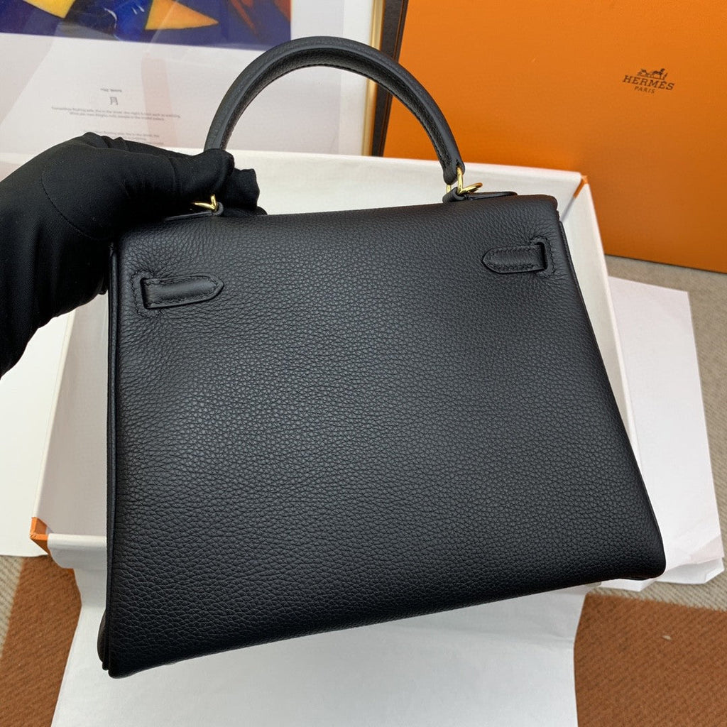 Hermes Kelly 25 Togo Gold Hardware Black