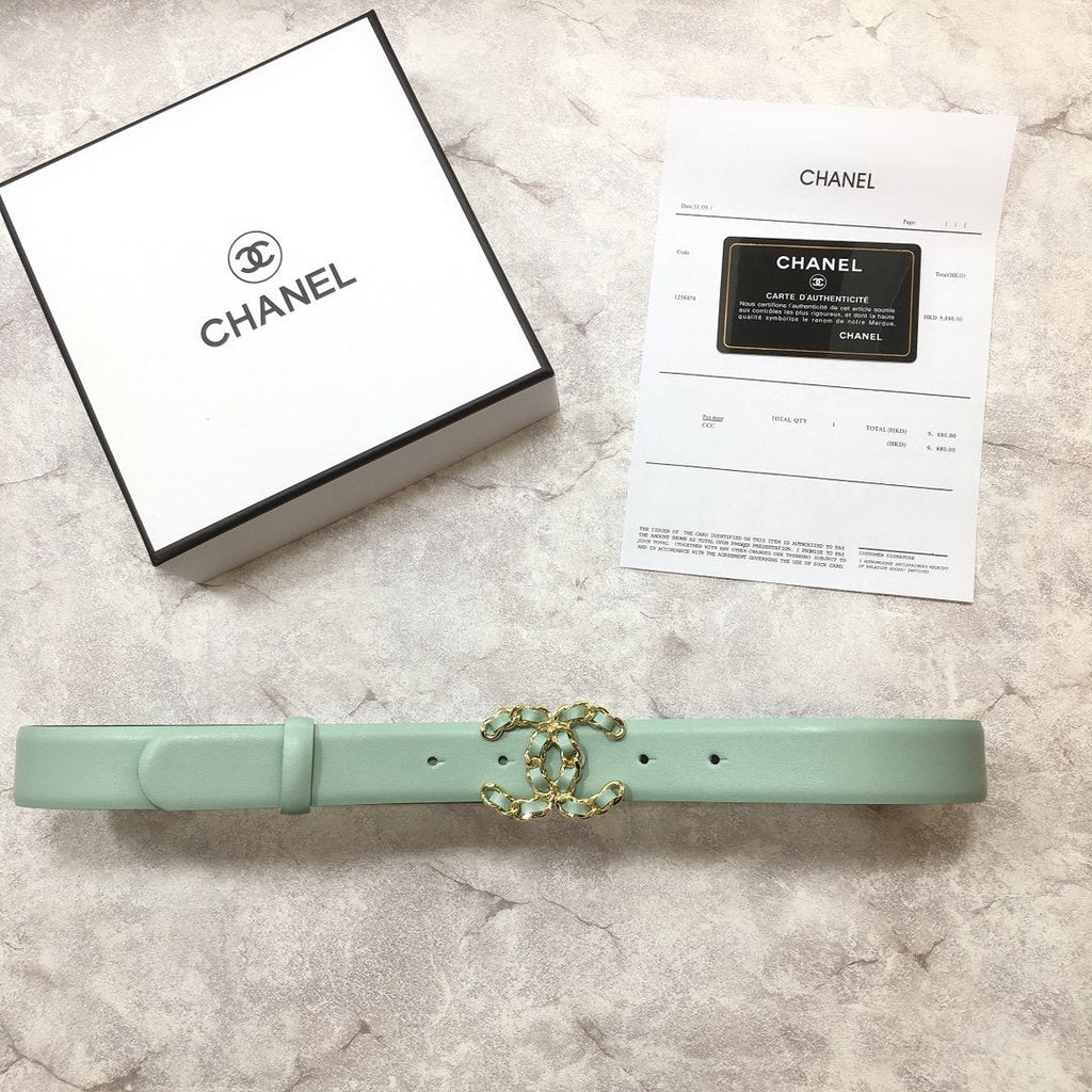 Chanel Belt With Double C Buckle Jade Green