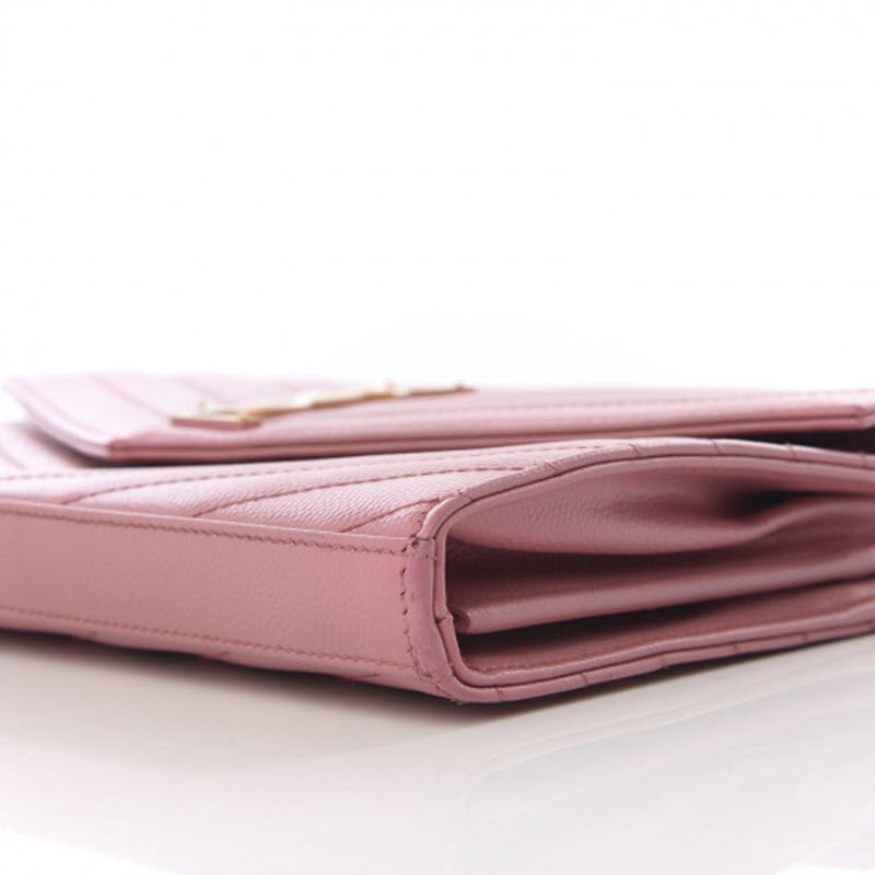 Saint Laurent Grain De Poudre Matelasse Chevron Monogram Woc Blush Fonce Pink Leather Shoulder Bag