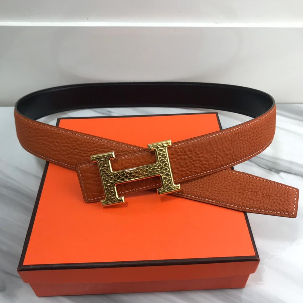 Hermes Quizz Touareg Belt Buckle & Reversible Leather Orange