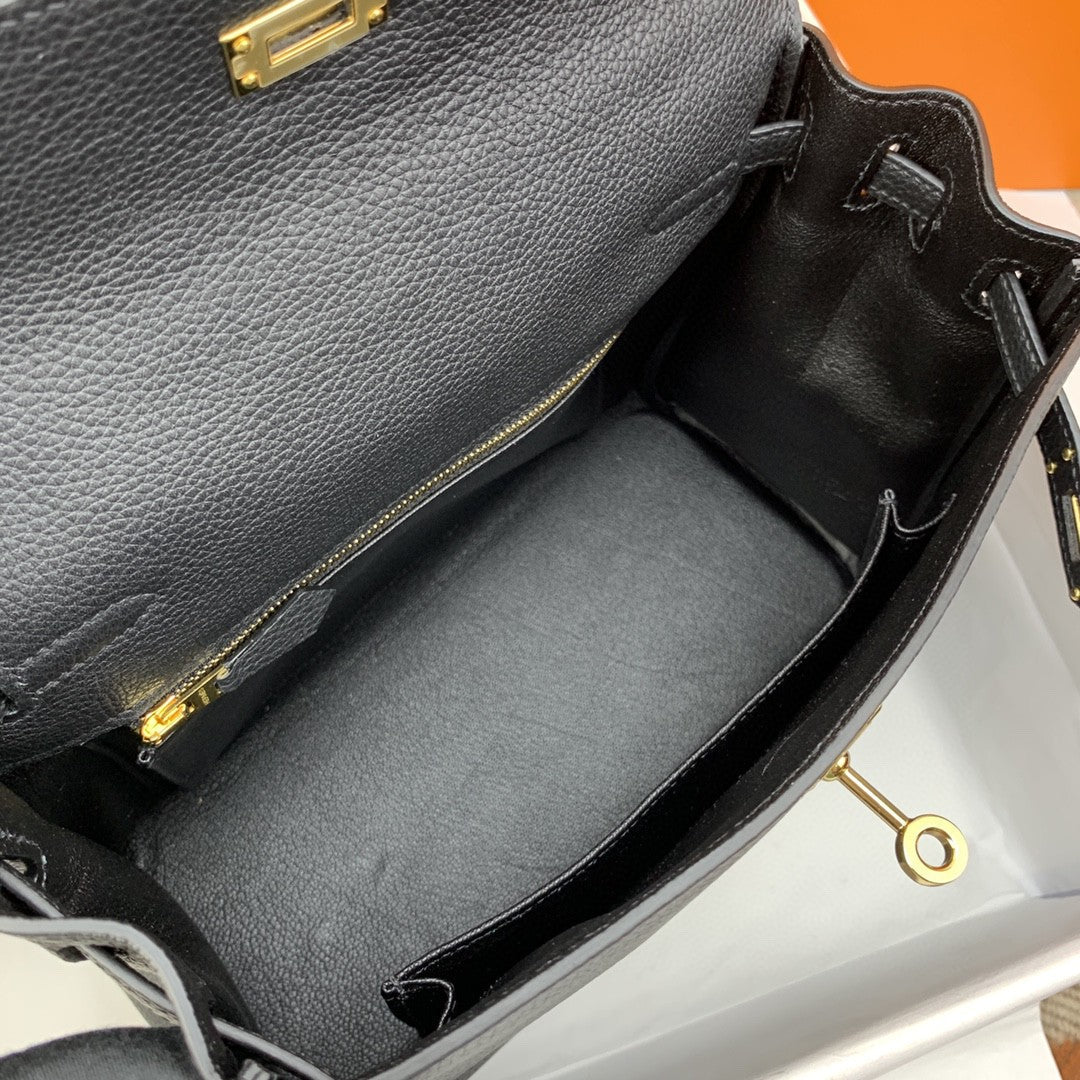 Hermes Kelly 25 Togo Gold Hardware Black