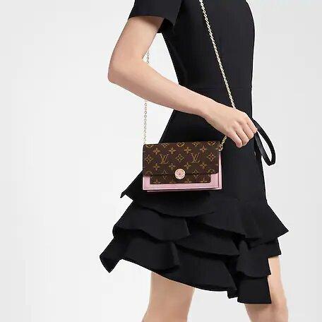 Louis Vuitton FLORE CHAIN WALLET Rose Ballerine Pink