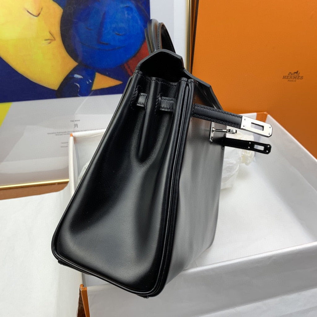 Hermes Kelly 25 Epsom Silver Hardware Black