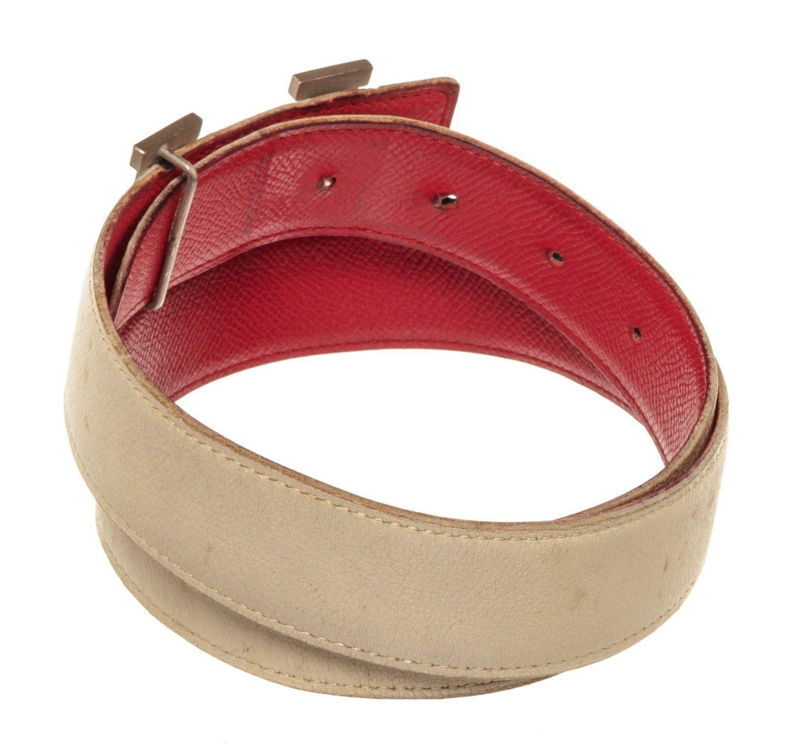 Hermes Red White Leather H Belt