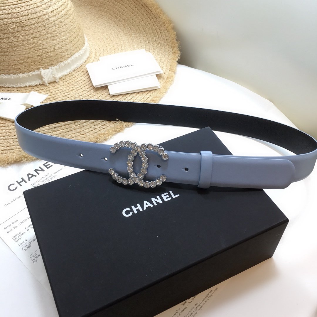 Chanel Belt With Beaded Buckle Light Blue