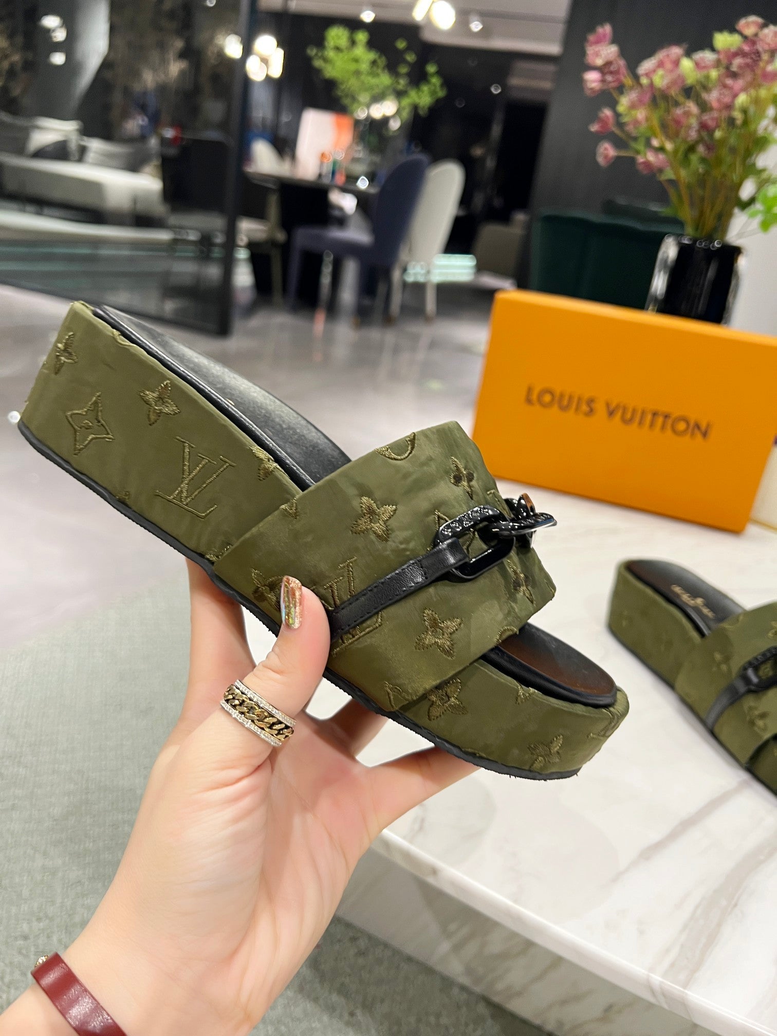 Louis Vuitton Jumbo Flatform Mule Green