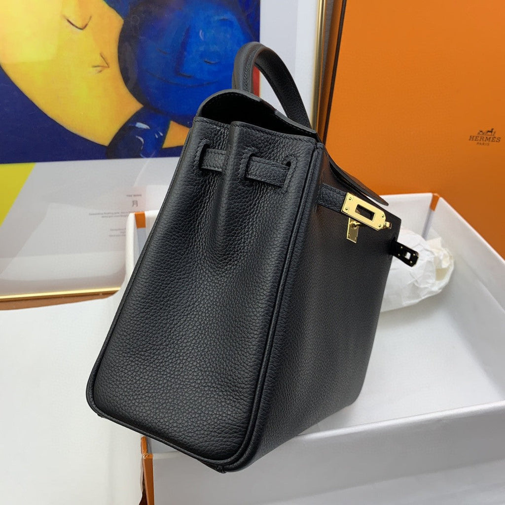 Hermes Kelly 25 Togo Gold Hardware Black