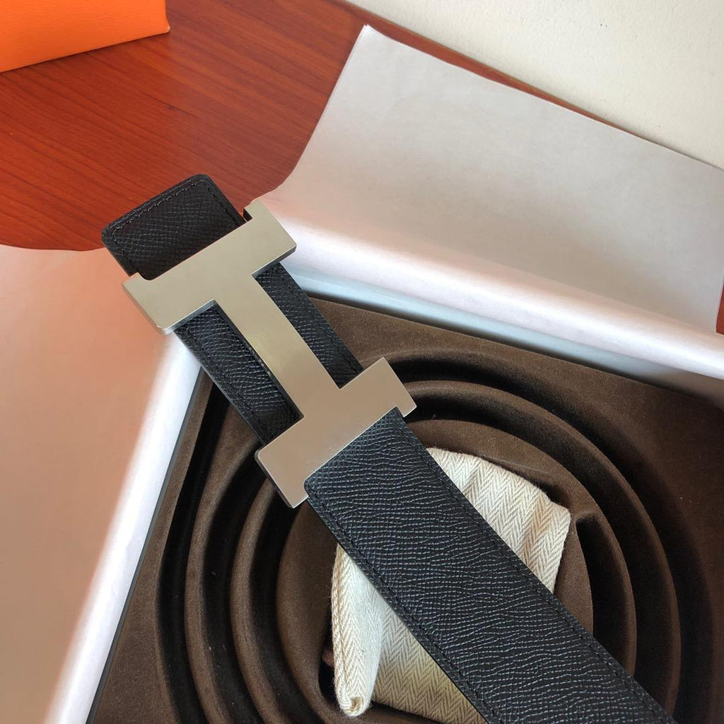 Hermes Mini Constance Guillochee Belt Buckle & Reversible Leather Strap Black