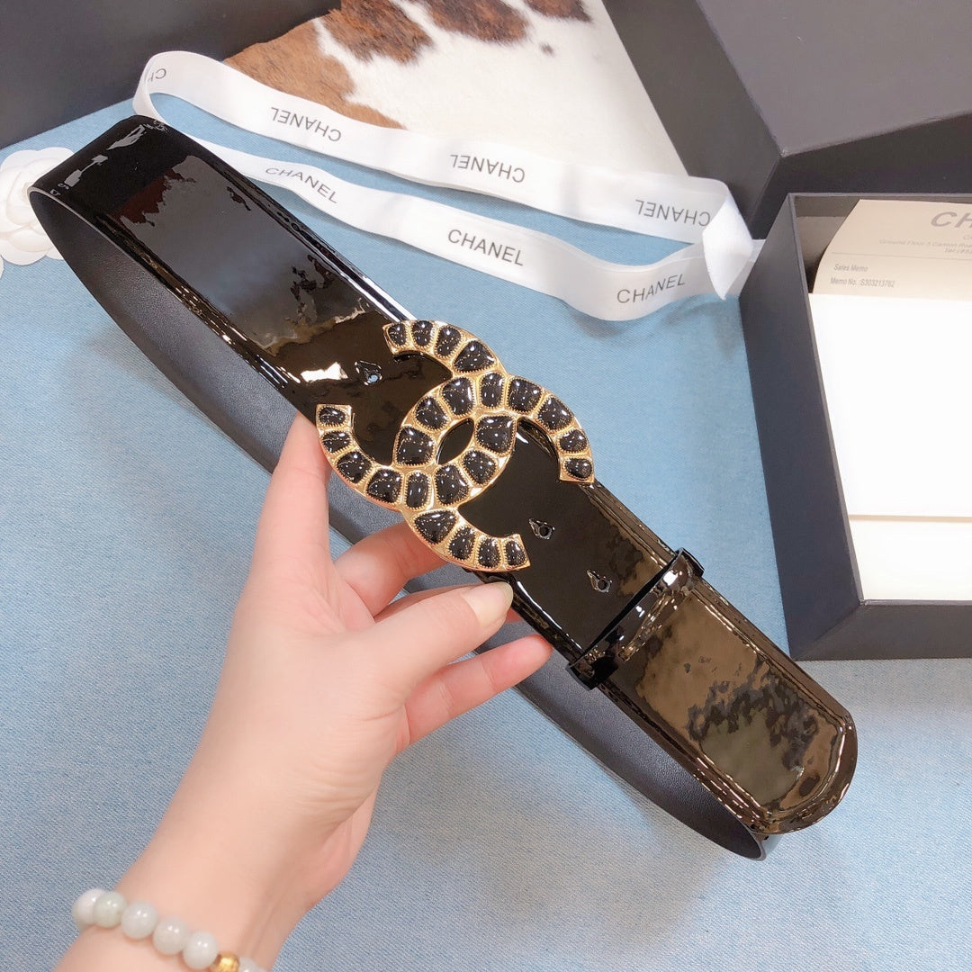 Chanel Belt With Beaded Buckle Shiny Black